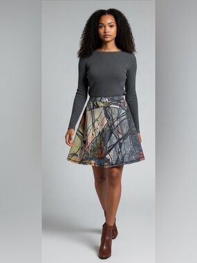 3 Potato Abstract Multicolor Graphic Skirt si3 XS/S